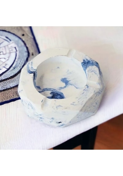 Mermer Desen El Yapımı Beton Dekoratif Küllük / Kül Tablası
