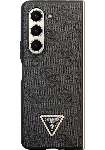 Galaxy Z Fold 5 Uyumlu Kılıf Guess Lisanslı Pu Deri Taşlı Üçgen Logo 4g Desenli Strass Siyah