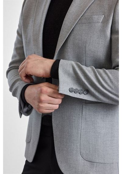 Süvari Gri Slim Mono Yaka Torba Cep 6 Drop Klasik Ceket Ct2021600416-s05
