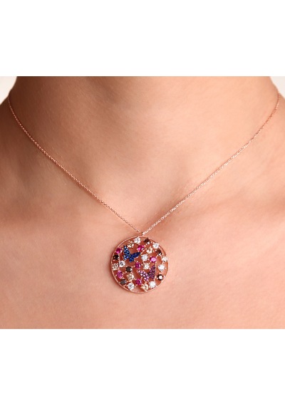 Kuyumcudukkani Karışık Zirkon Taşlı Daire İçinde Kelebekler Kolye-20120-r-m Rose Gold