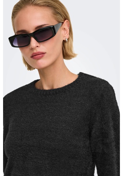Only Regular Fit Bisiklet Yaka Tüylü Kazak Kadın Kazak 15374811 Siyah