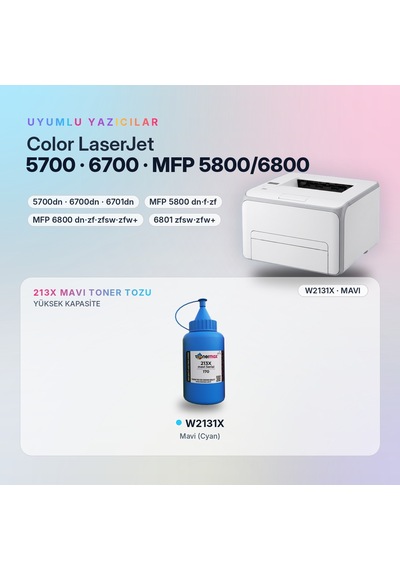 Hp 213x W2131x Toner Tozu Mavi 170gr / Color Laserjet Enterprise 5700 / 6700 / Mfp 5800 / 6800
