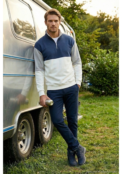 Buratti Renk Bloklu Regular Fit Yarım Fermuarlı Dik Yaka Erkek Sweat 5905719 Ekru