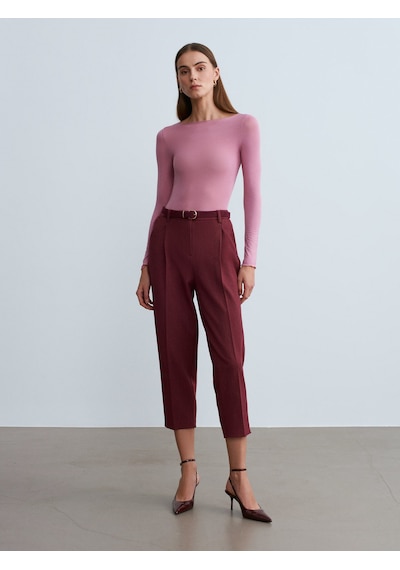 Dilvin 72166 Kemerli Kısa Paça Kumaş Pantolon-bordo Bordo