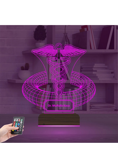 Luvivia Doktor Hediye Tıp Logo Kişiye Özel 3d Lamba - Masa Gece Lambası Şeffaf
