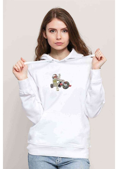 Gorillaz Cartoon Urban Baskılı Beyaz Kadın Kapşonlu Sweatshirt