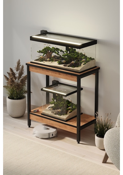 Akvaryum Sehpası Yan Sehpa Metal Ayaklı Sehpa 80 X 40 Cm Çam Çam