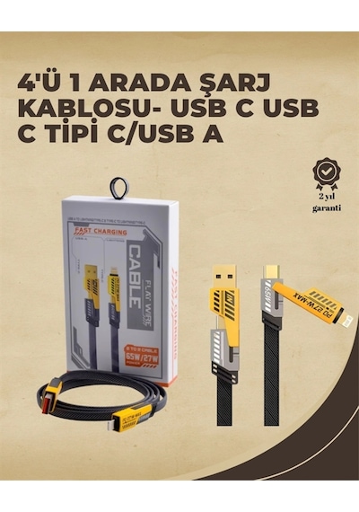 4'ü 1 Arada Metal Hızlı Veri Kablosu 65w Güç, 27w Apple iPhone Uyumlu Desteği, 480mbps Aktarım
