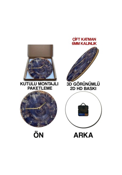 Mavi Kütük Desenli 3d Görünümlü Mdf Duvar Saati 33 Cm Doğal & Rustik Stil Sdw313 Renkli