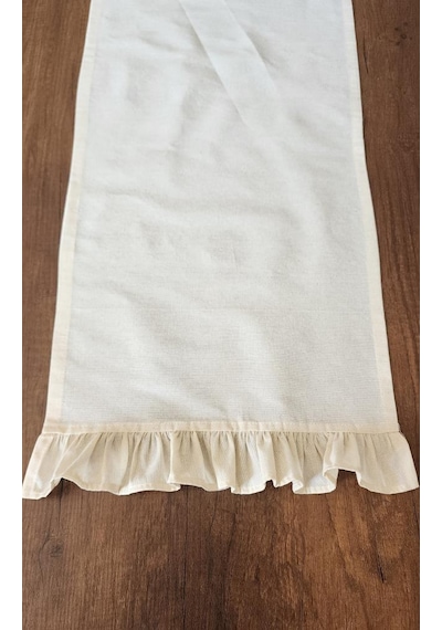 Naturel 2-kenar Fırfırlı Runner Örtü Ham Keten Vintage Bej 40x110