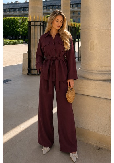 Seeh Bordo Uzun Kollu Oversize Kadın Takım Sh338 Standart