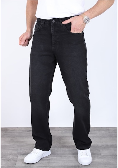 Blayn Jeans Erkek Antrasit Baggy Kot Pantolon - Geniş Kalıp Günlük Rahat Denim Jean Mat Siyah