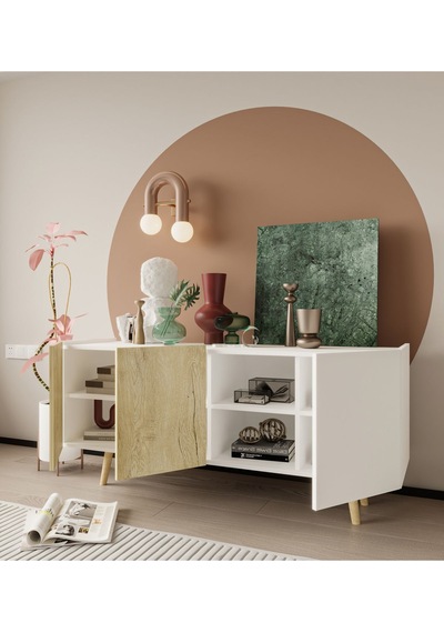 Milano Ahşap Ayaklı Modern Konsol 160 Cm Safir Meşe - Beyaz