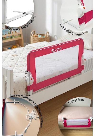 Wellgro Littles 83 48 CM Yatak Bariyeri, Çocuk Yatak Korkuluğu Pembe