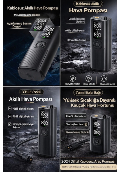 Harvox Hx-ti002 8.000 Mah Hava Kompresörü Şarjlı Digital Göstergeli Araç Lastik Şişirme 150 Psı