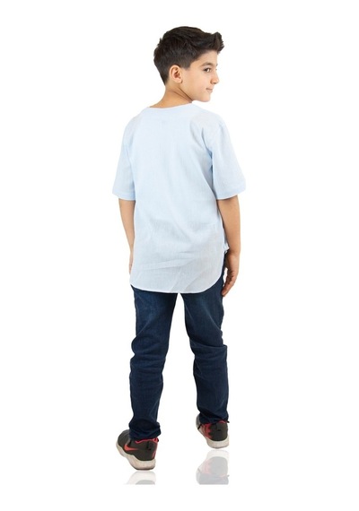 Eliş Şile Bezi Kısa Kol Şile Bezi Bisiklet Yaka Erkek Çocuk Tshirt Buz Mavi 3027