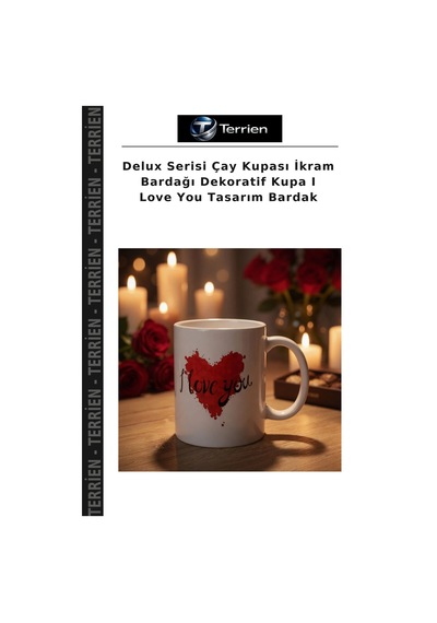 Delux Serisi Çay Kupası İkram Bardağı Dekoratif Kupa I Love You Tasarım Bardak Çok Renkli
