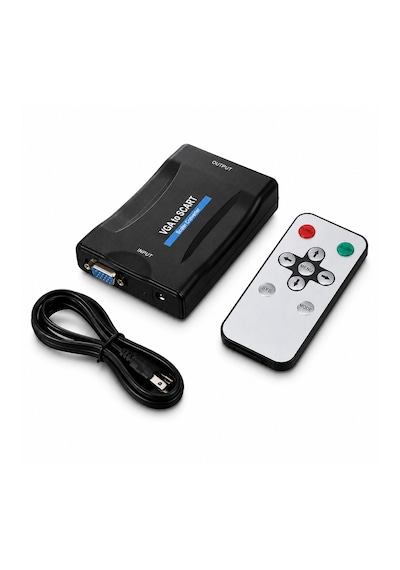 Microcase Vga To Scart Görüntü Dönüştürücü 3.5mm Ses Girişli Kumandalı Al5749 Siyah