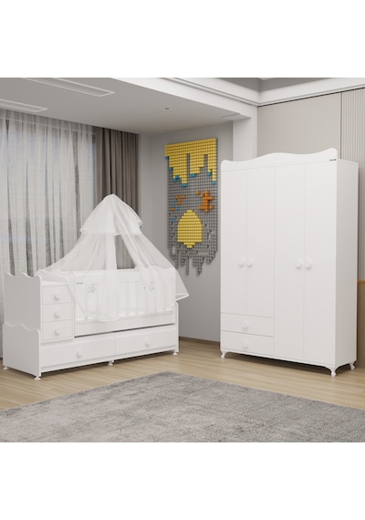Garaj Home Melina Yıldız 4 Kapaklı Dolap Takım Uyku Seti - Beyaz Beyaz