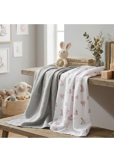 Bebek Müslin Müslin Örtü 120120 Cm Bébé Lapin Rose Throw1219