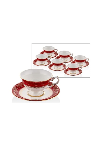 Lamedore Florid Red Gold 6 'lı Tea Cups Set Çay Fincanı Kırmızı
