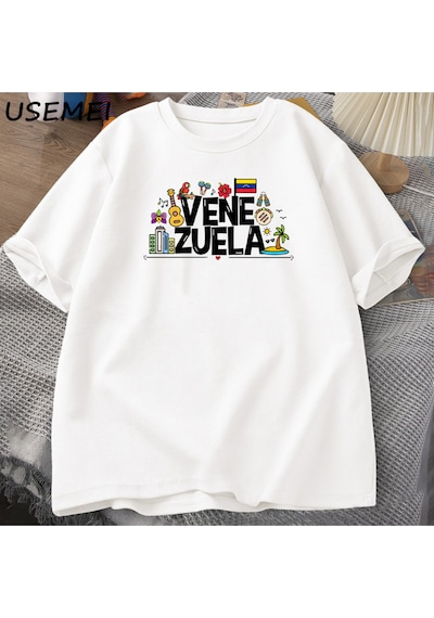 Flood Of Style Venezuela Hasta Tshirt Kadın Erkek Venezüella Con T-shirt Pamuk Kısa Kollu Baskılı Tshirt Uni Beyaz