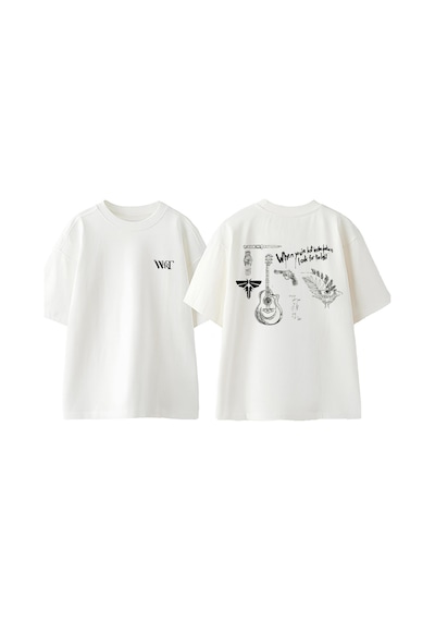 Thewert The Last Of Us Çizim Tasarım Sırt Baskılı Pamuk Beyaz Oversize T-shirt