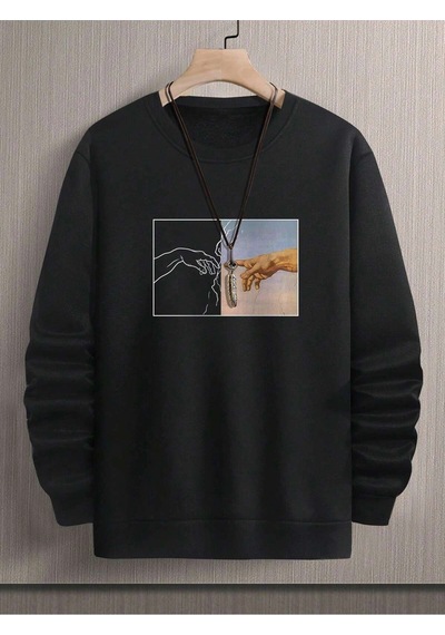 Startmore Adrift Manfinity Homme Hand Print Drop Shoulder Sweatshirt Beyaz Siyah