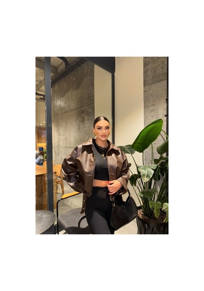Mekabutik Kahverengi Kemer Detay Oversize Deri Ceket Kahverengi Kahverengi