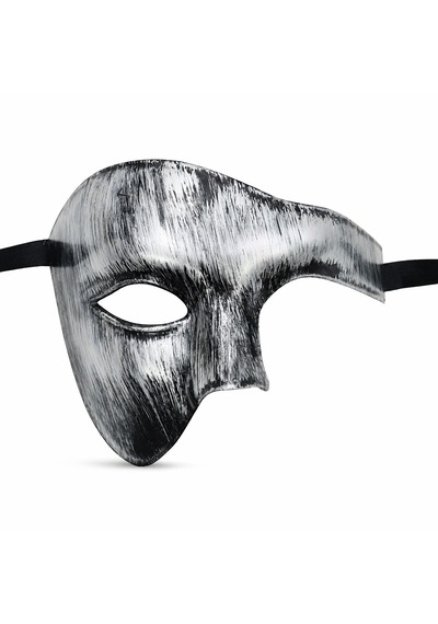 Lunaev Antik Eskitme Gümüş Erkek Yarım Maske - Phantom &amp Amp Amp Balo Maskesi "