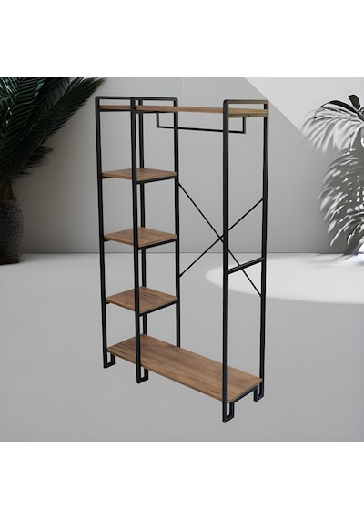 Ahşap Raflı Metal Askılık Ayakkabılık Portatif Portmanto Gardırop