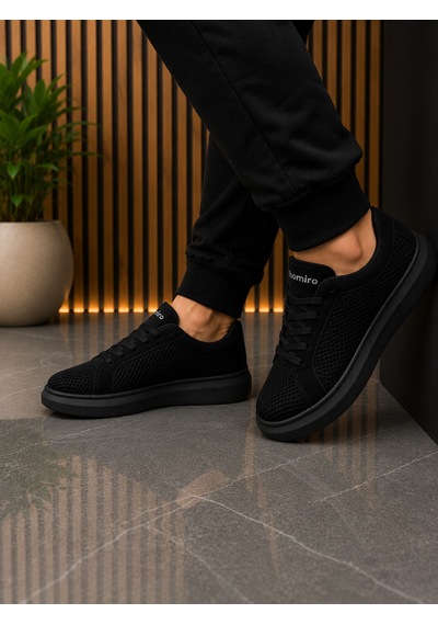 Günlük Rahat Taban Bağcıklı Sneaker Spor Ayakkabı Siyah