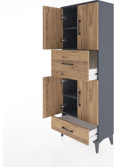 Arges Dolap 4 Raflı 2 Çekmeceli 4 Kapaklı 60x30x163 Antrasit-çam Antrasit