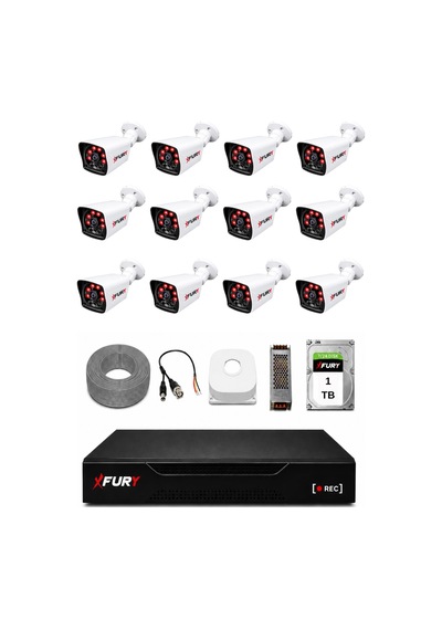 Fury 12 Kameralı Güvenlik Kamera Seti 2mp 1080p Full Hd 6 Atom Led Gece Görüşlü 1 Tb Hdd 5525