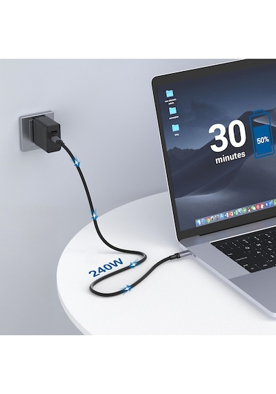 Qgeem Qg03 Type-c To Type-c Pd 40g 8k 60hz Data Kablosu Ve Çevirici 240w 2m Gri