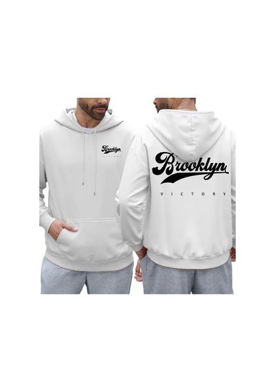 Tarzsokak Brooklyn Victory Logo Baskılı Kapüşonlu Svetşört Erkekler İçin Sonbahar Tüm Maç Kapüşonlular Beyaz