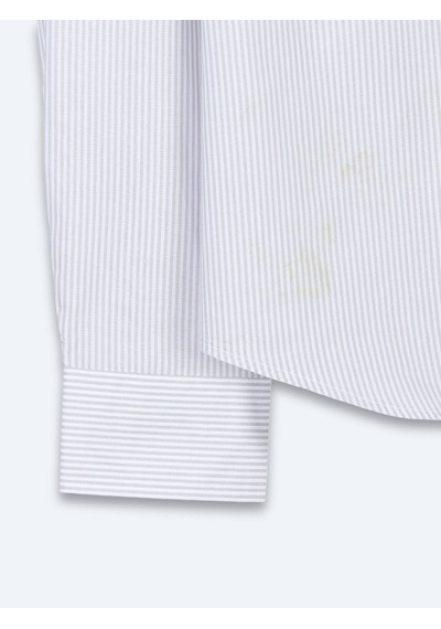 Kip Gri Çizgili Regular Fit Uzun Dokuma Casual Pamuk Karışımlı Gömlek
