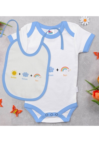 Bk Kids Annem Babam Ben Tasarımlı Mavi Bebek Body Zıbın Ve Mama Ö Çok Renkli