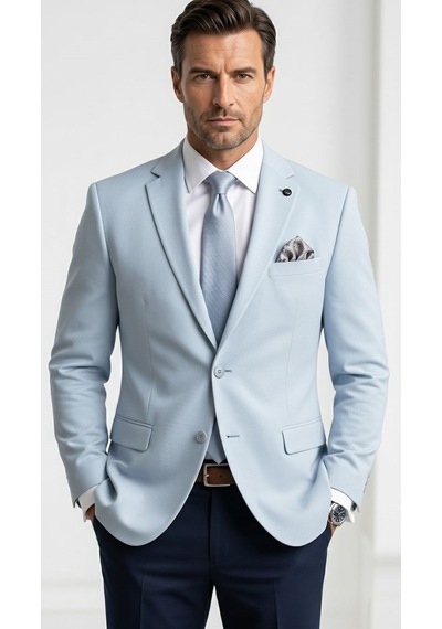 Plus Scorpion Erkek Slim Fit Çift Düğme Çift Yırtmaçlı Blazer Ceket Premium Dokulu Kumaş Bebe Mavisi