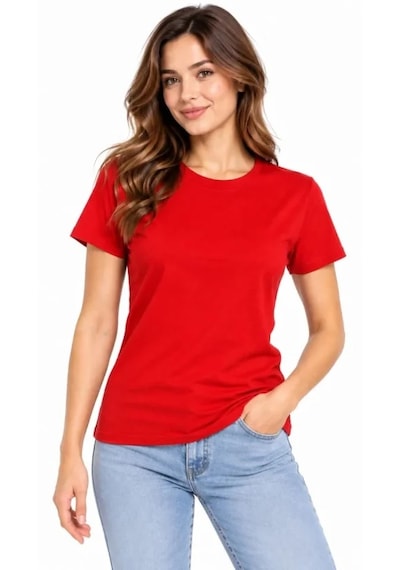 Butik İstanbul Basic Tişört Bisiklet Yaka Kısa Kol Günlük Yazlık Slim Fit T-shirt Kırmızı