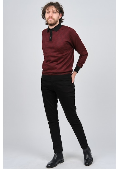 Pave Erkek Polo Yaka Desenli Yün Kazak 4537094 Bordo Bordo