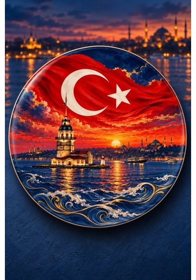 Dekoratif Duvar Tabağı Al Bayrak Zarafeti Dekorlu Seramik Tabak Mor