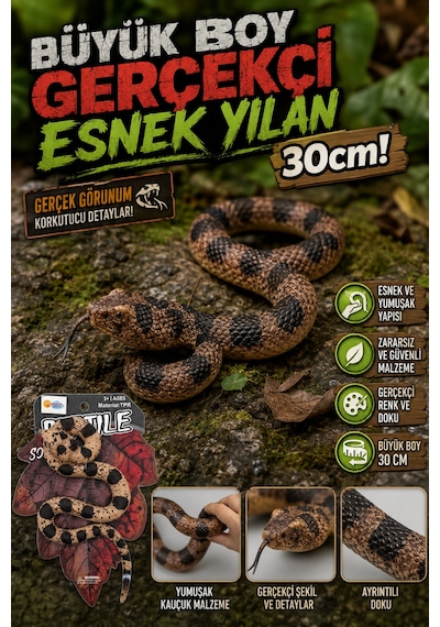Büyük Boy Esnek Oyuncak Yılan 30 Cm Çıngıraklı Yılan Figürü Şaka Malzemesi