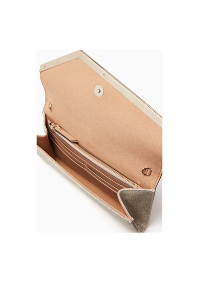 Jimmy Choo Simli Kumaştan Emmie Clutch Çanta, Işıltılı & Zarif El Çantası Altın