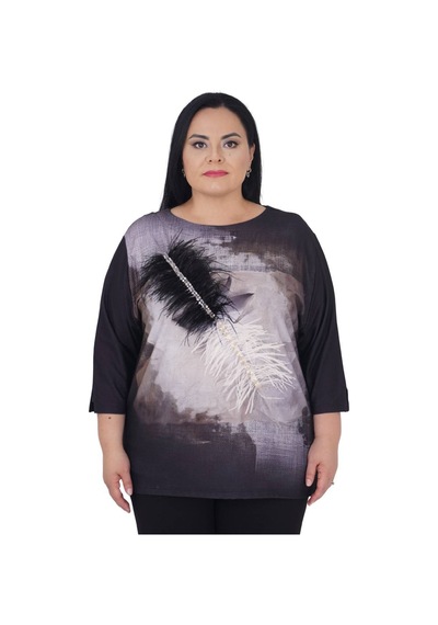 Büyük Beden Tüğlü Taş Detaylı Oversize Bluz Siyah