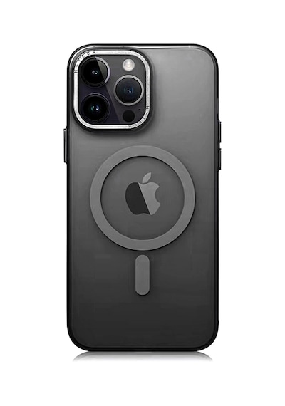 Apple Uyumlu iPhone 14 Pro Max Kılıf Magsafe Şarj Özellikli Buzlu Sert Pc Tuval Kapak - S Siyah Siyah