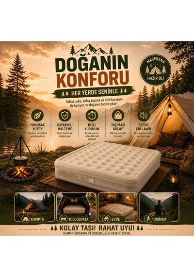 Inflatable Mattress Kmp263 Üç Kişilik Şişme Kamp Ve Seyahat Yatağı Çok Renkli