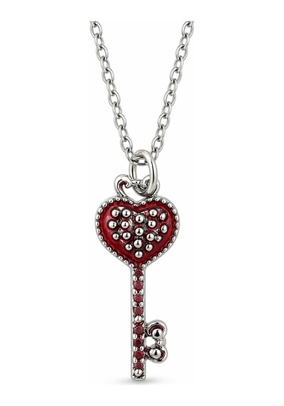 Gotik Kalp Anahtar Kolye Kırmızı Taşlı Metal Zincir Unisex Aksesuar Çok renkli