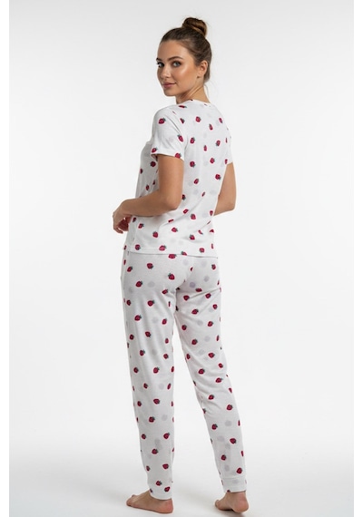 Kompedan Kadın Bisiklet Yaka Yumuşak Dokulu Çilek Desenli Kısa Kol Pijama Takım Beyaz 70132-4712