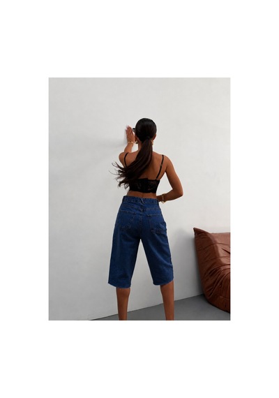 Kene Jeans Lacivert Paça Kesik Uzun Kot/denim Şort Lacivert